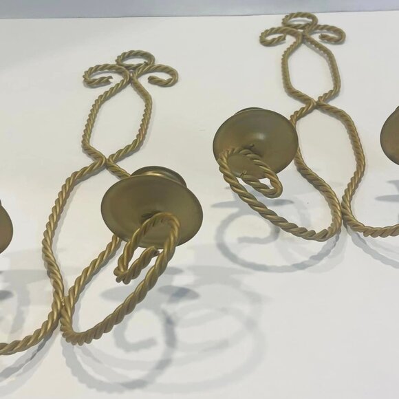 Gold Tone Twisted Metal Wire Double Candle Holder Wall Sconce Home Interiors~SET - Picture 3 of 6